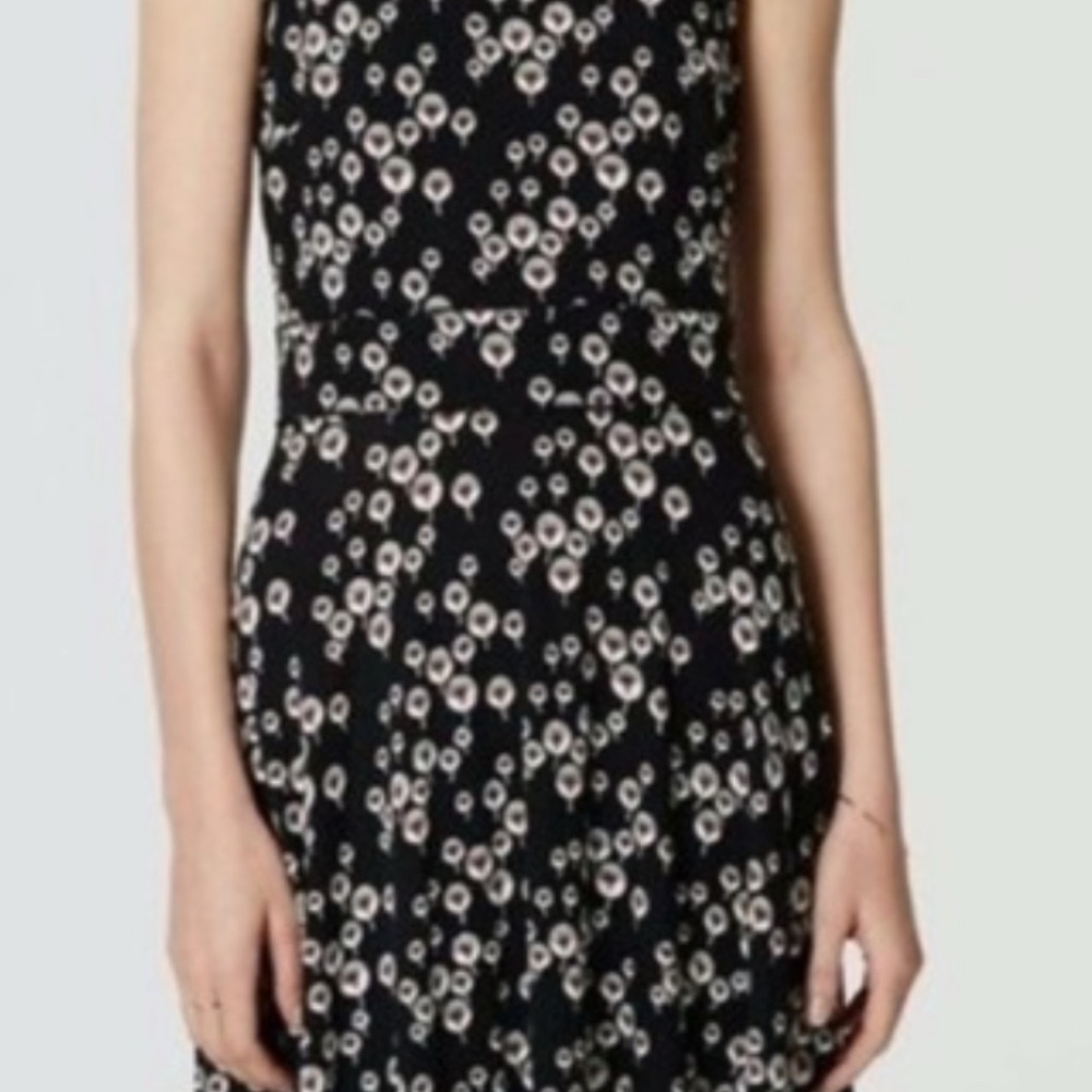 LOFT Black and White Sleeveless Sheath Midi Dress